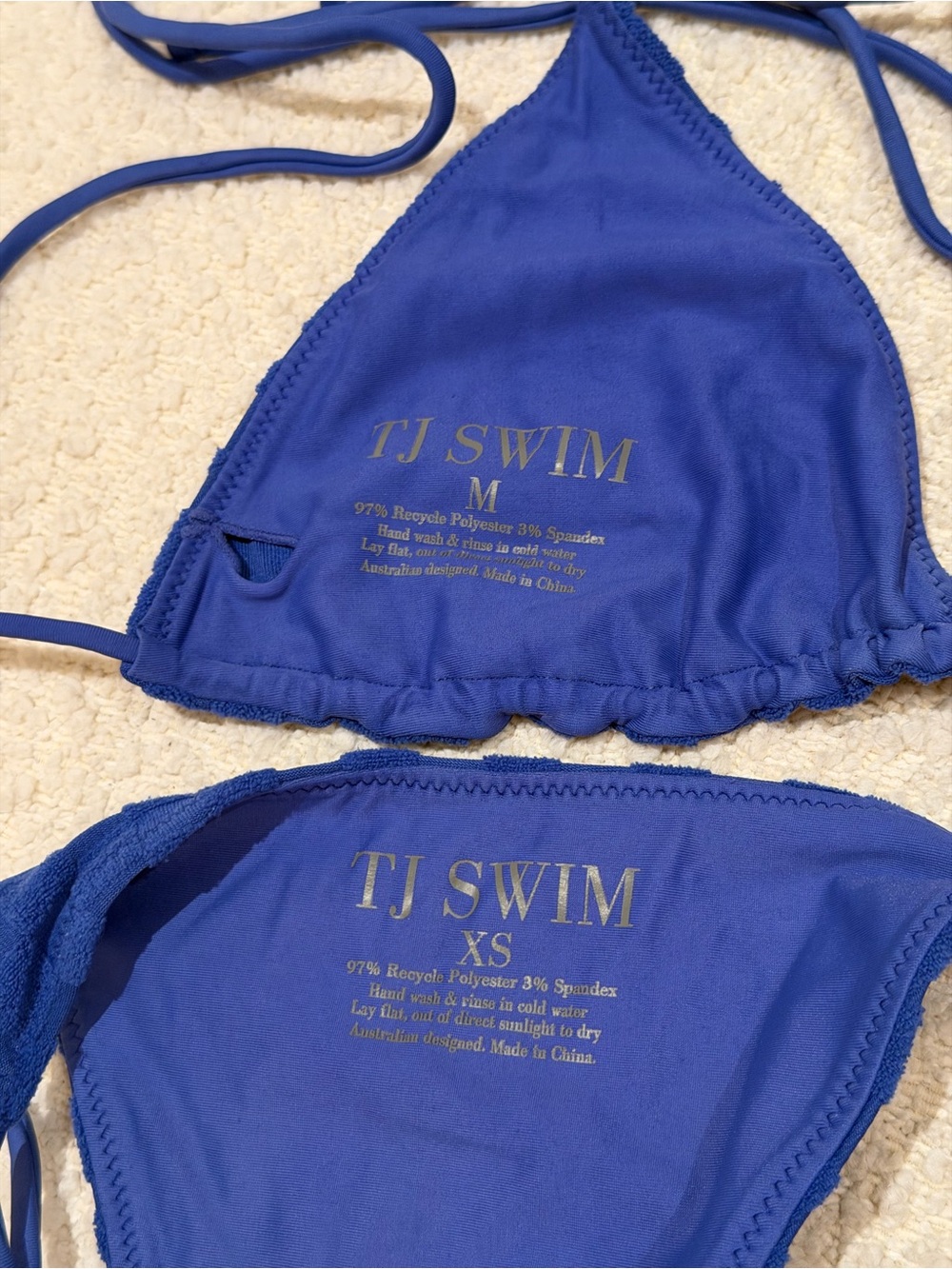 TJ Swim Blue Textured Triangle String Bikini Set - Picture 2 of 4